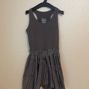 No Biggie Gray Sleeveless Dress with Striped Skirt